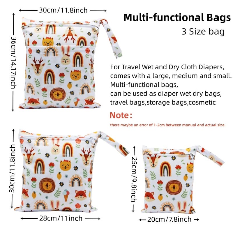 Asenappy 3pcs Cloth Diaper Wet Dry Bags Waterproof Reusable with Two Zippered Pockets Travel Beach Pool Daycare Soiled Baby Items Yoga Gym Bag for Swimsuits or Wet Clothes (rainbow fox) - Image 2